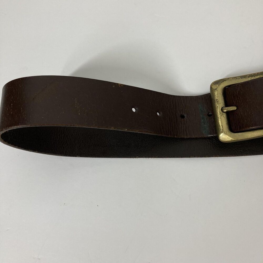Timberland Leather Belt Mens 32 Brown Antique Brass Buckle Tree Logo Casual - Picture 10 of 14